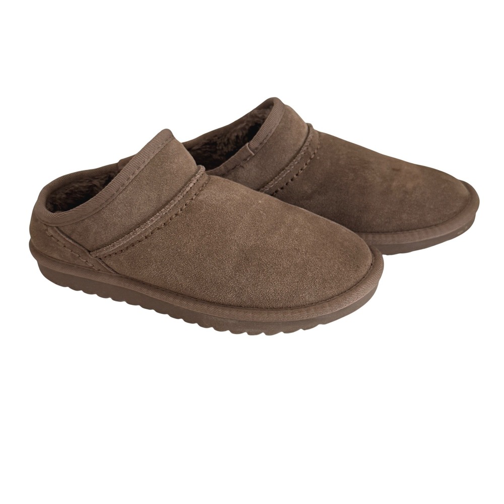 Cushionaire Suede Memory Foam Slippers Womens 7M Brown Faux Fur Lined Mules